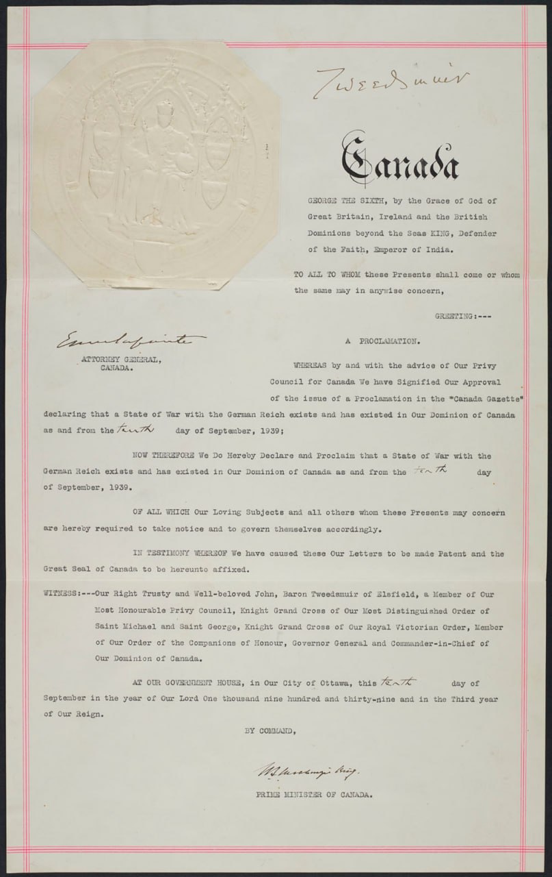 10 ноября 1939 года Канада объявила войну Германии. 