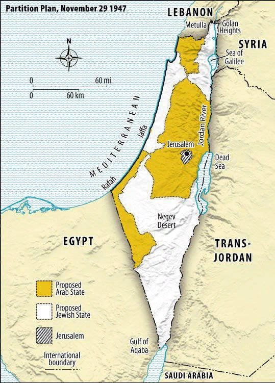 29 ноября 1947 года Генеральная Ассамблея ООН приняла резолюцию о разделе Палестины на арабское и еврейское государства. 
