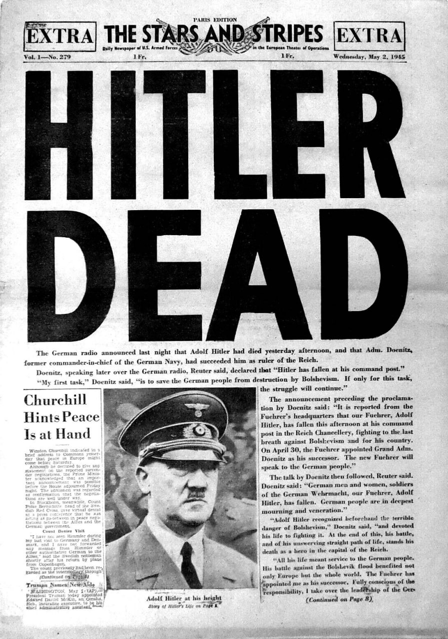 30 апреля 1945 года Адольф Гитлер покончил с собой